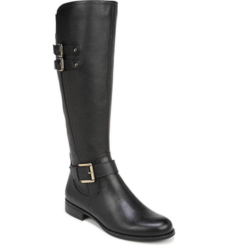 Naturalizer Womens Jessie Knee High Buckle Detail Riding Boots Black Leather Wide Calf 9 W - Image 1